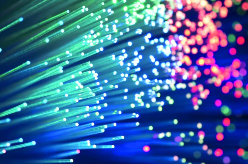 Light being transmitted down optical fibres