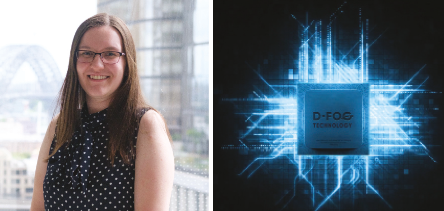 Katherine Kinder, Photonics Engineer at Advanced Navigation, and a fibre-optic gyroscope chip